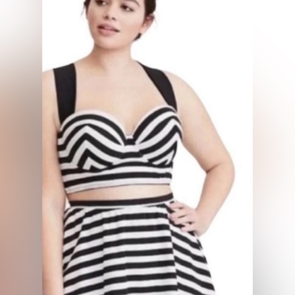 NWT Torrid Swim Bikini Top Black White Stripe Multi-way tie top